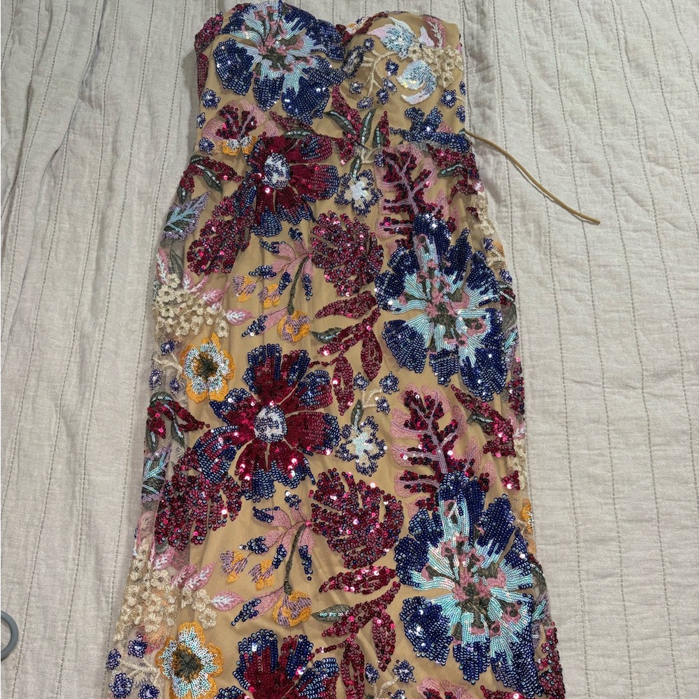 Sequin Floral Embellished Sheath Dress - Multicolor